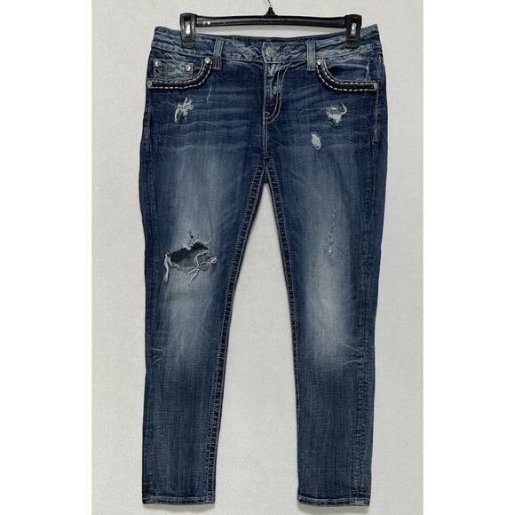 Miss Me JE1096AC3 Ankle Cropped Distressed Embroidered Jeans Size 32x28 - Picture 1 of 9